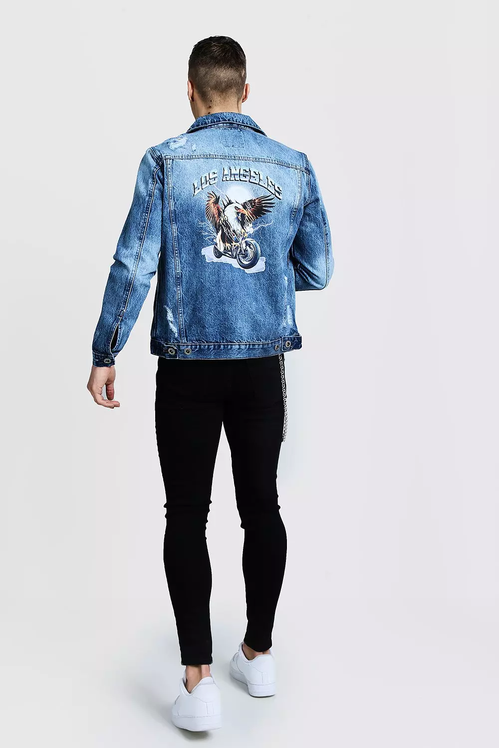 Denim Jacket With Back Print | boohooMAN USA